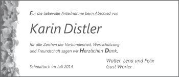 Traueranzeige von Karin Distler von Pegnitz-Zeitung
